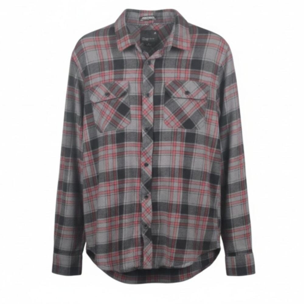Tavik Vincent Plaid Flannel Button Up Shirt Red Black Grey Large